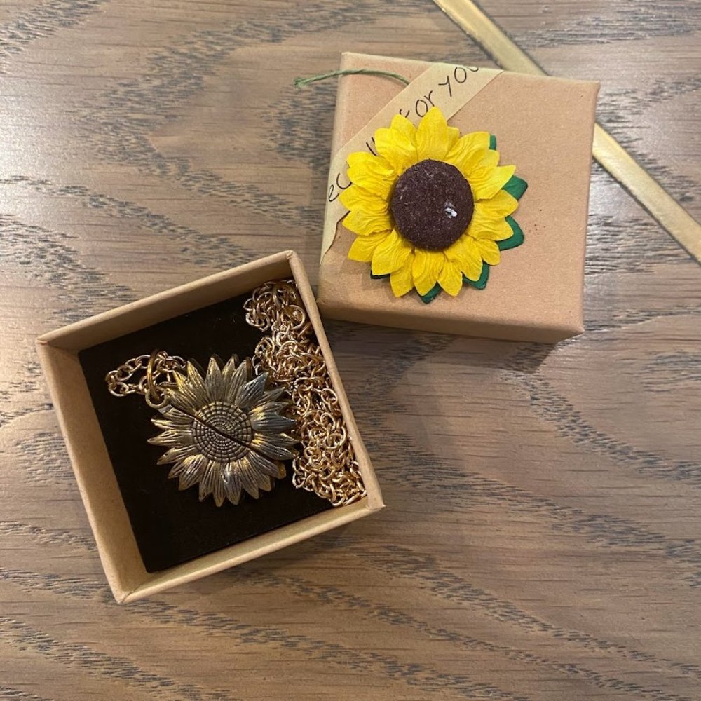 Gold Sunflower With Hidden Message Necklace 26" (NEW)